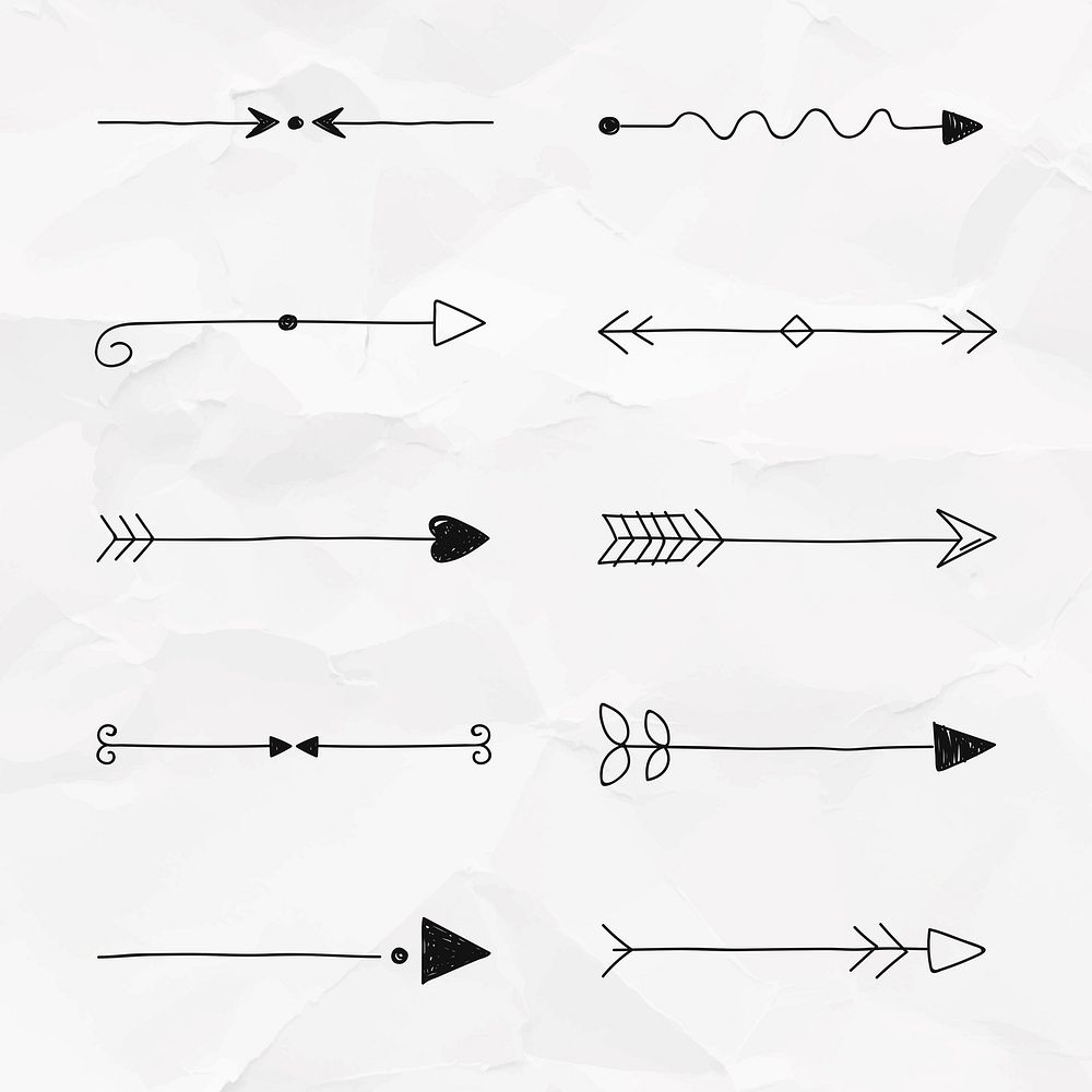 Arrow doodle divider, paper background vector set