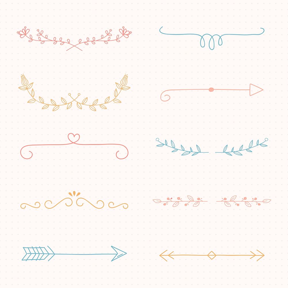 Cute divider elements, pastel doodle style set psd