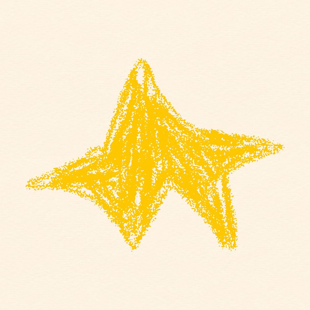 Star drawing sticker, cute crayon texture design psd