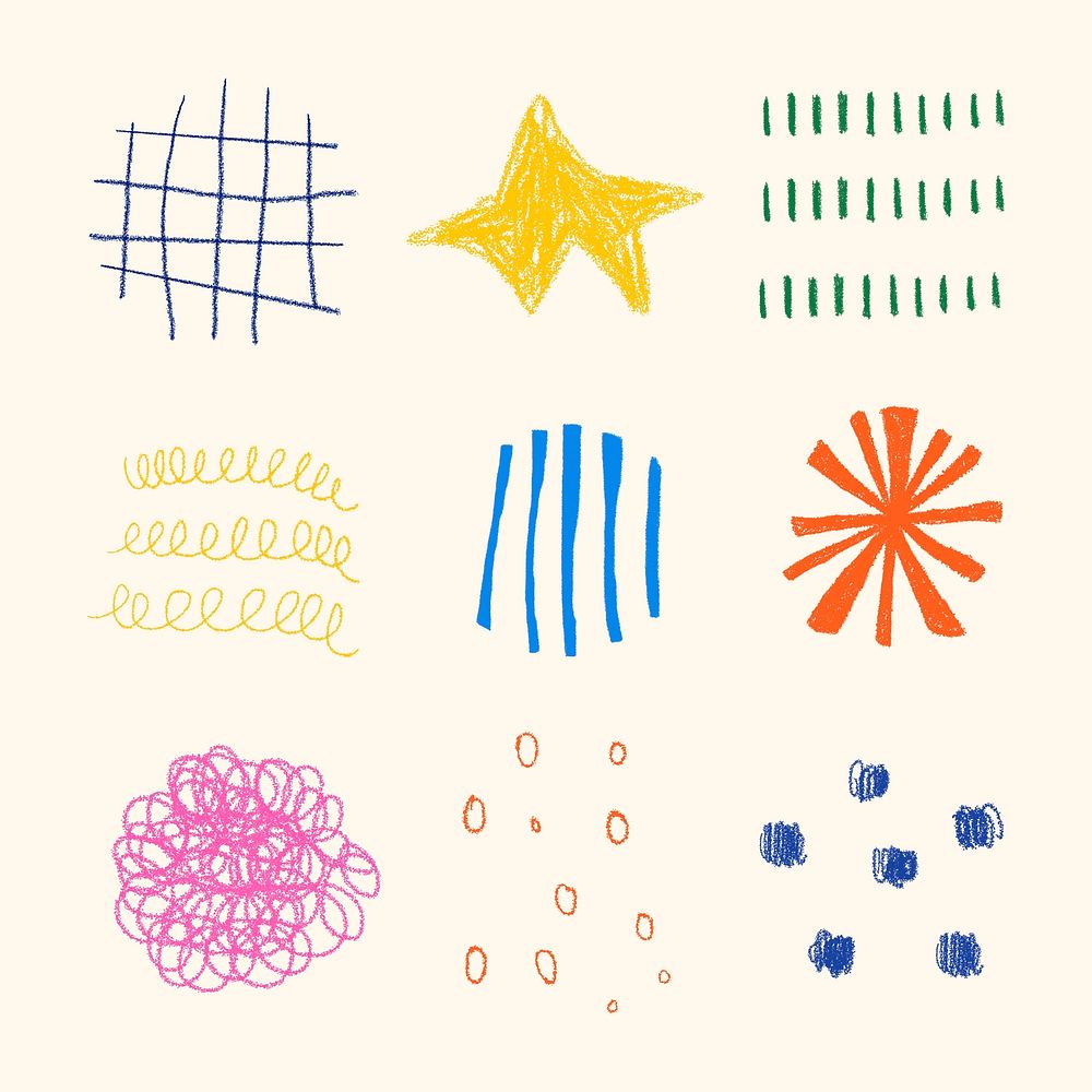 Cute abstract doodle shape stickers set vector