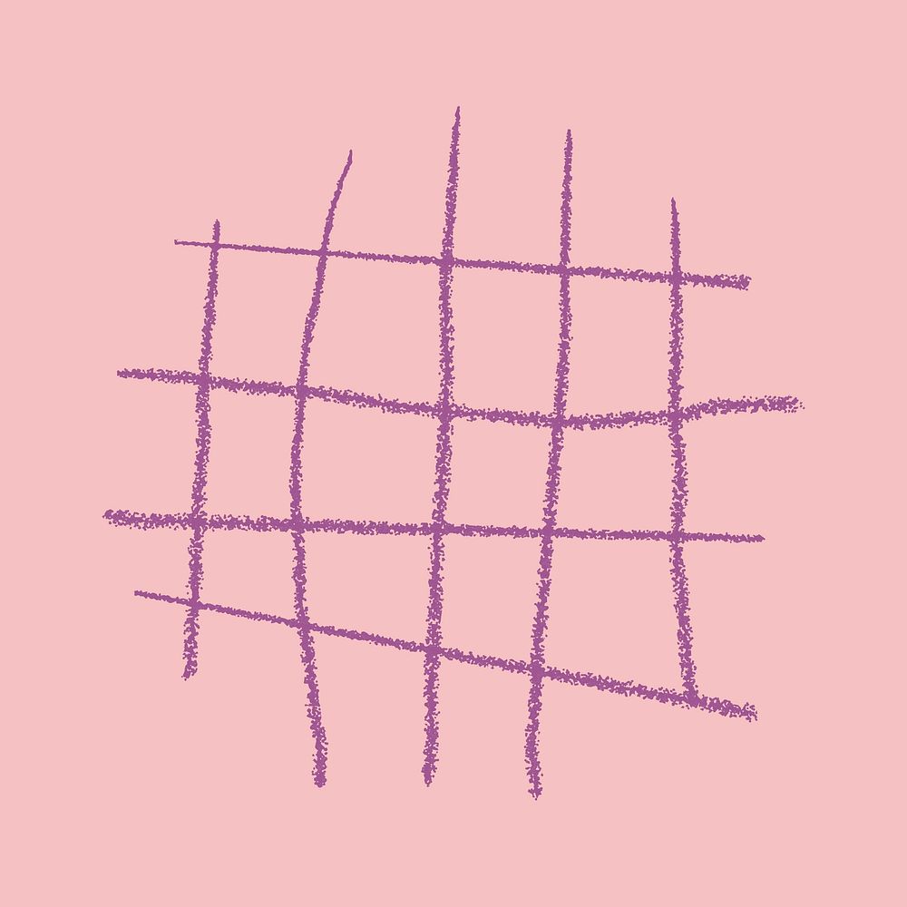 Purple grid doodle clipart, crayon texture, cute design vector
