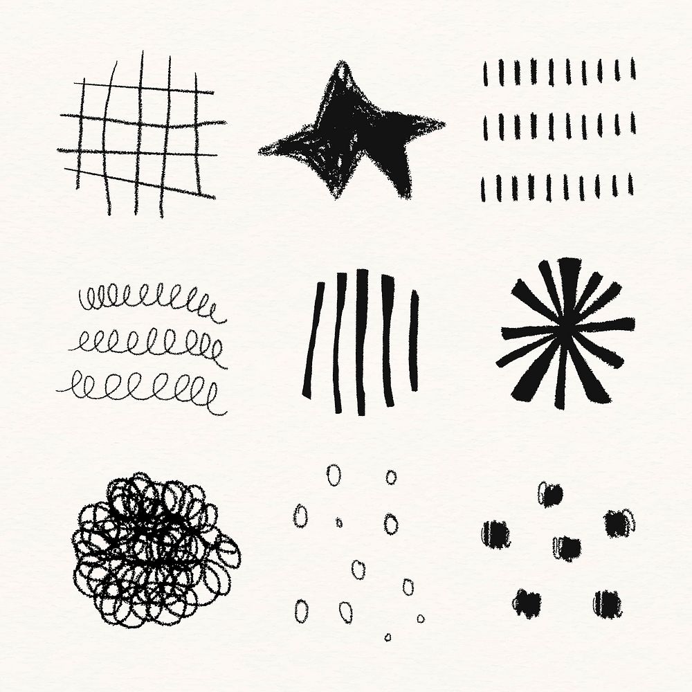 Abstract shape doodle stickers, black cute design set vector