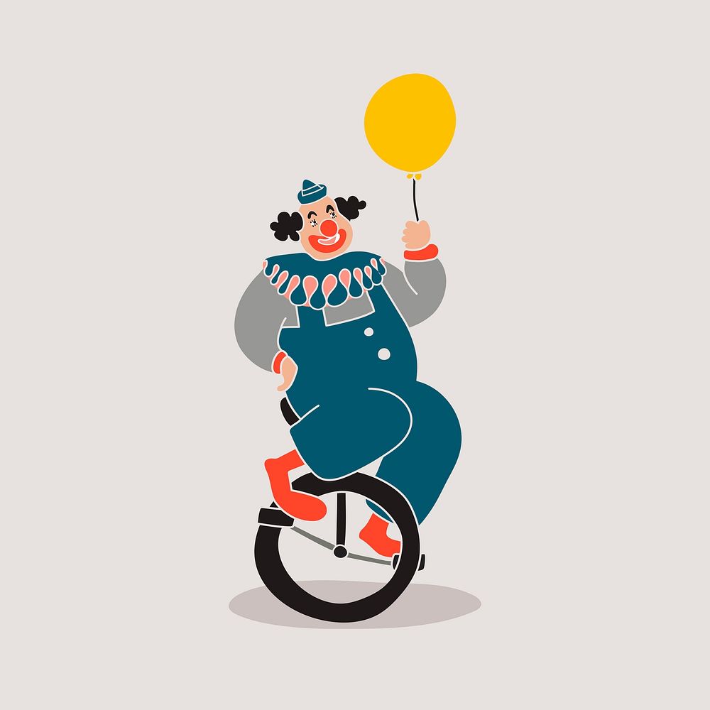 Clown on unicycle sticker design, circus character illustration psd