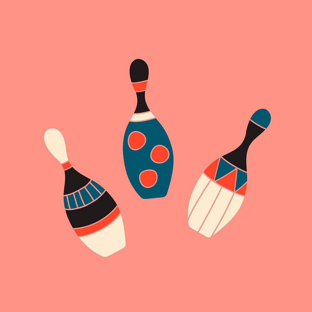 Bowling pins illustration sticker, cute circus elements psd