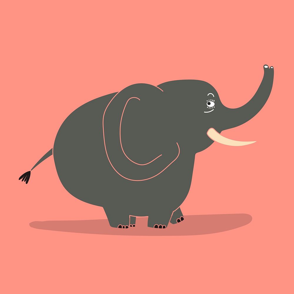 Gray elephant cartoon illustration sticker, pink background psd
