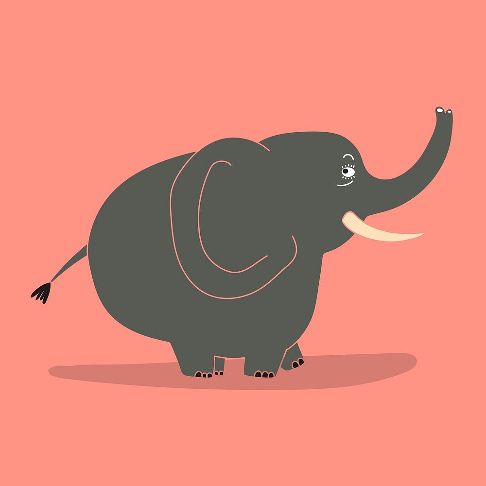 Gray elephant cartoon illustration sticker, pink background vector