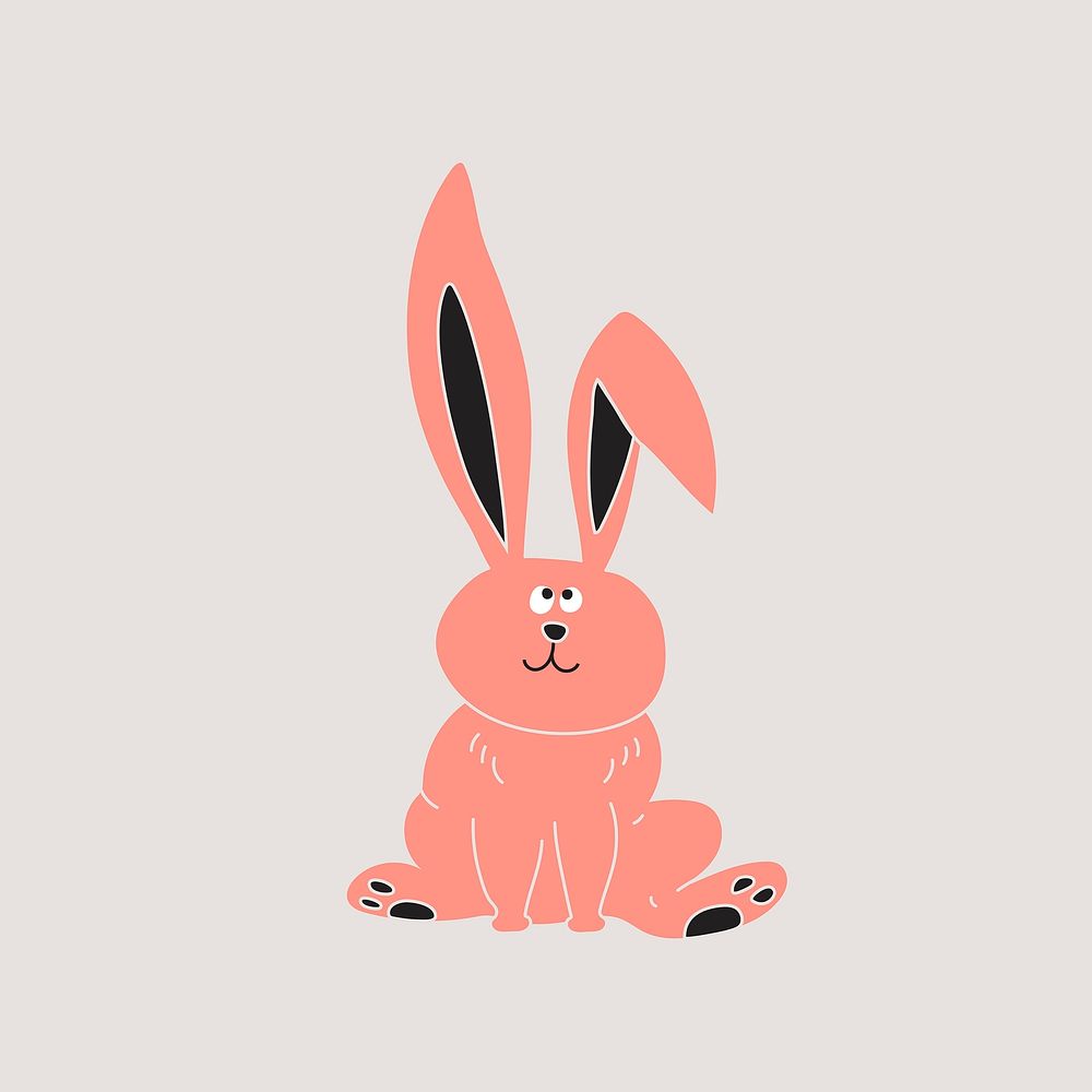 Pink bunny cartoon sticker design, cute animal illustration vector