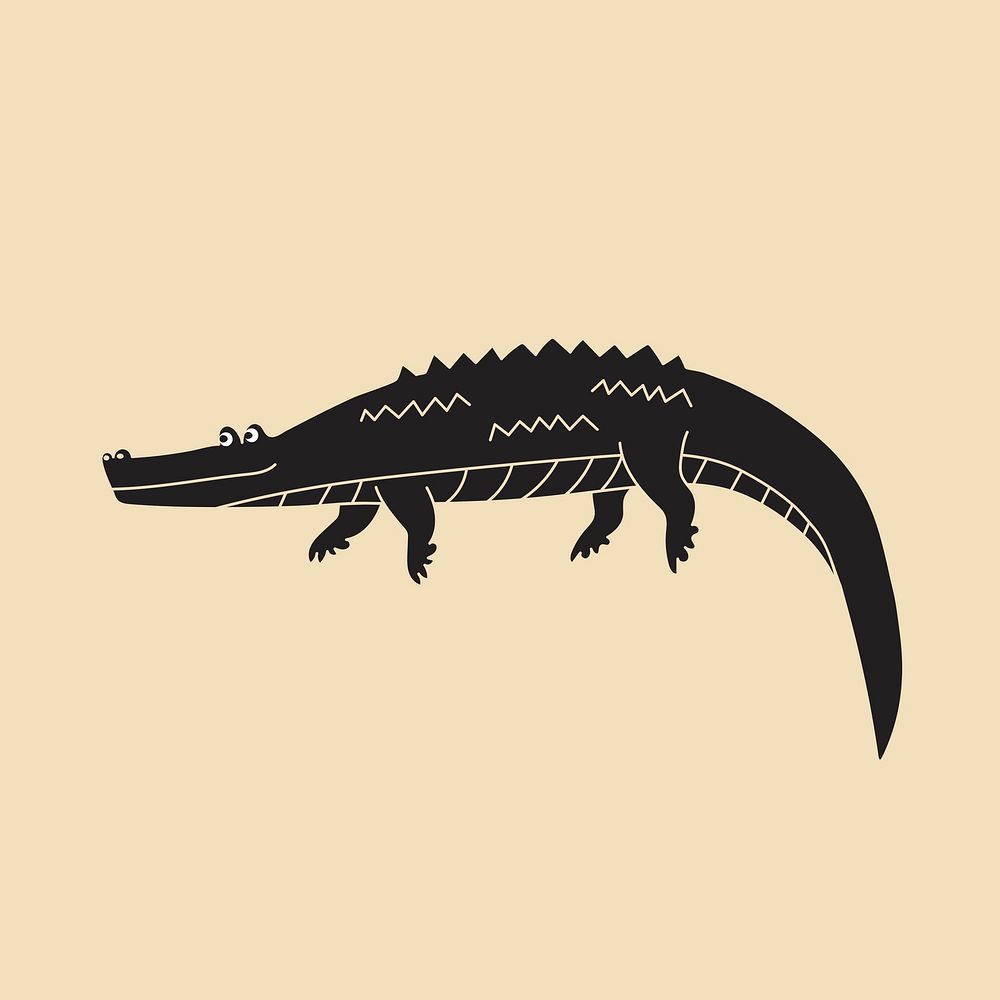 Black crocodile cartoon sticker design, cute animal illustration psd