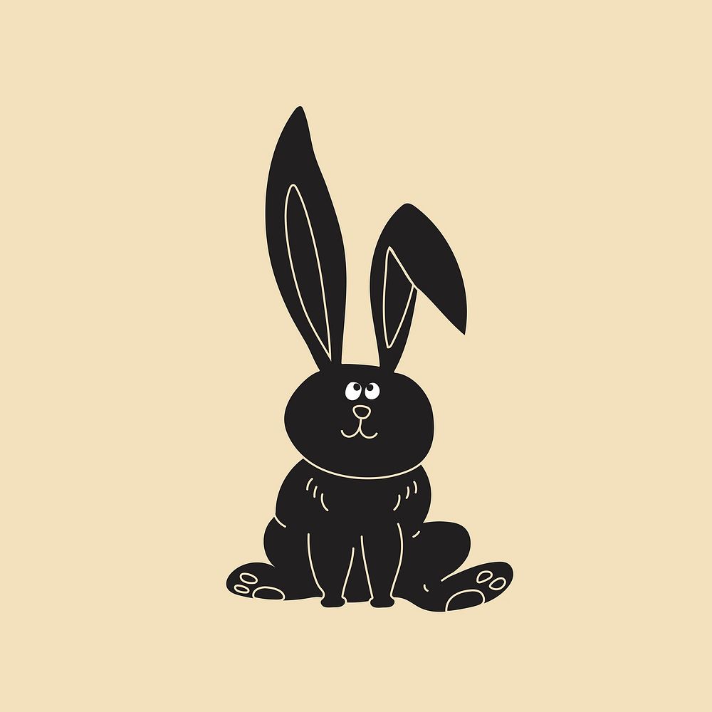 Black bunny cartoon sticker design, cute animal illustration vector