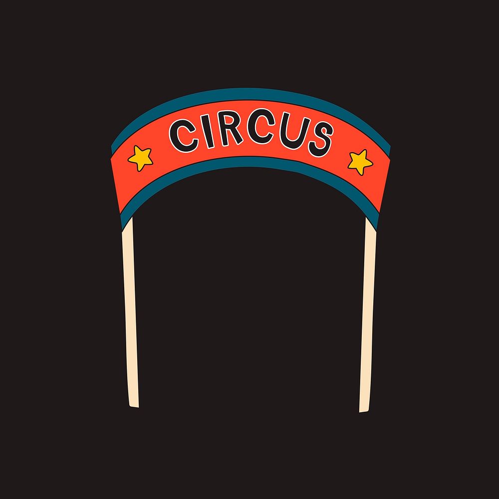 Circus entrance sign sticker, black background psd