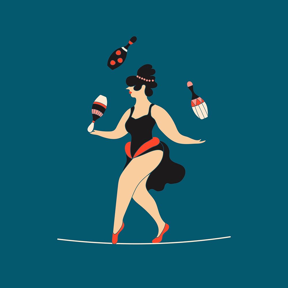 Female juggler illustration, circus character design