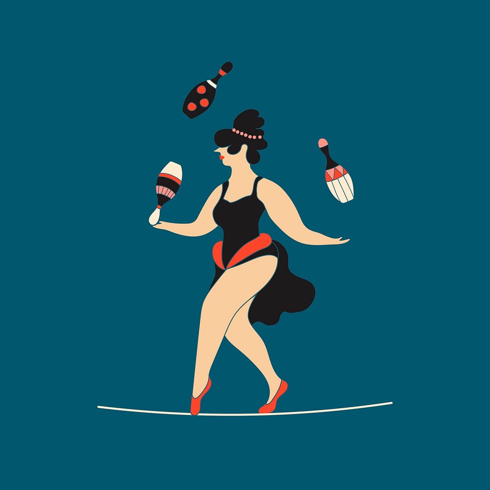 Female juggler sticker design, circus character illustration psd