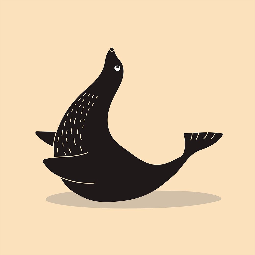 Black seal illustration sticker, beige background psd