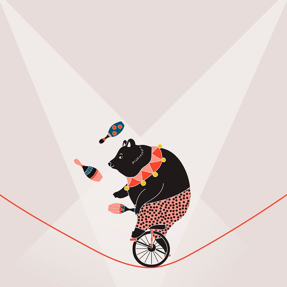 Circus background, bear on unicycle illustration design  