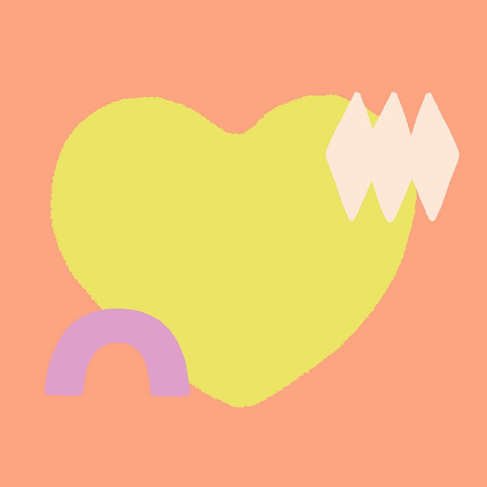Green heart  frame, geometric shape design, orange background