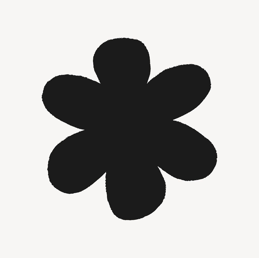 Black flower, doodle blob shape sticker design, collage element vector