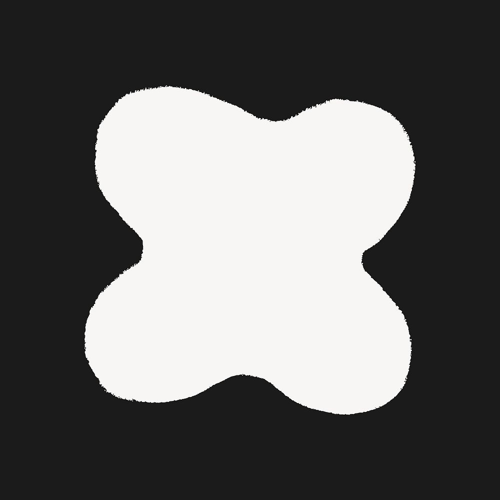 White blob shape, abstract badge, black background