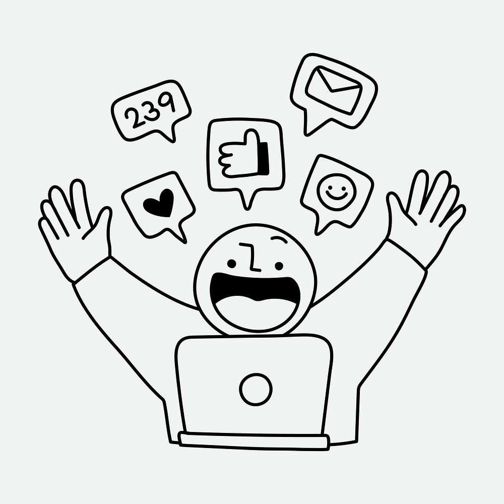 Blogger receiving likes clipart, social media reaction cute doodle psd