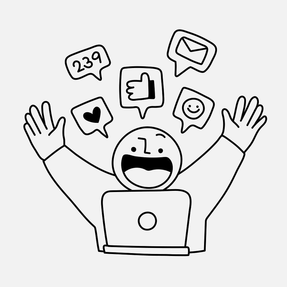 Blogger receiving likes clipart, social media reaction cute doodle vector