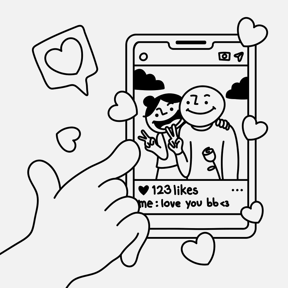 Online anniversary celebration clipart, romantic social media post doodle