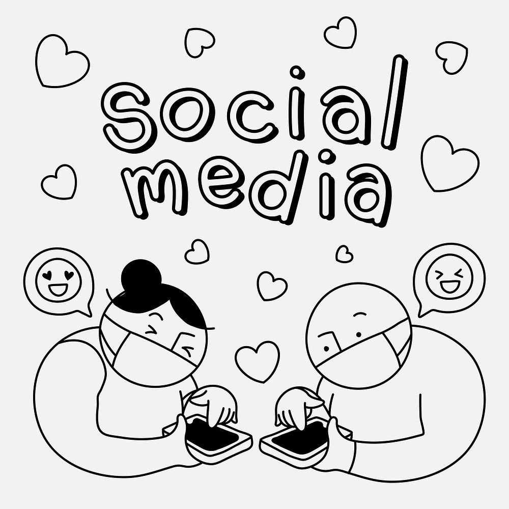 Couple texting character clipart, online dating doodle vector