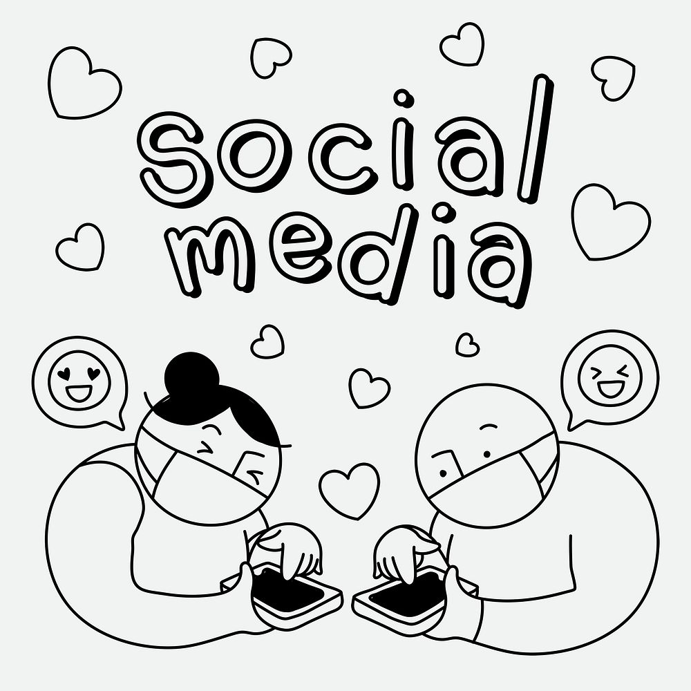Couple texting character clipart, online dating doodle psd