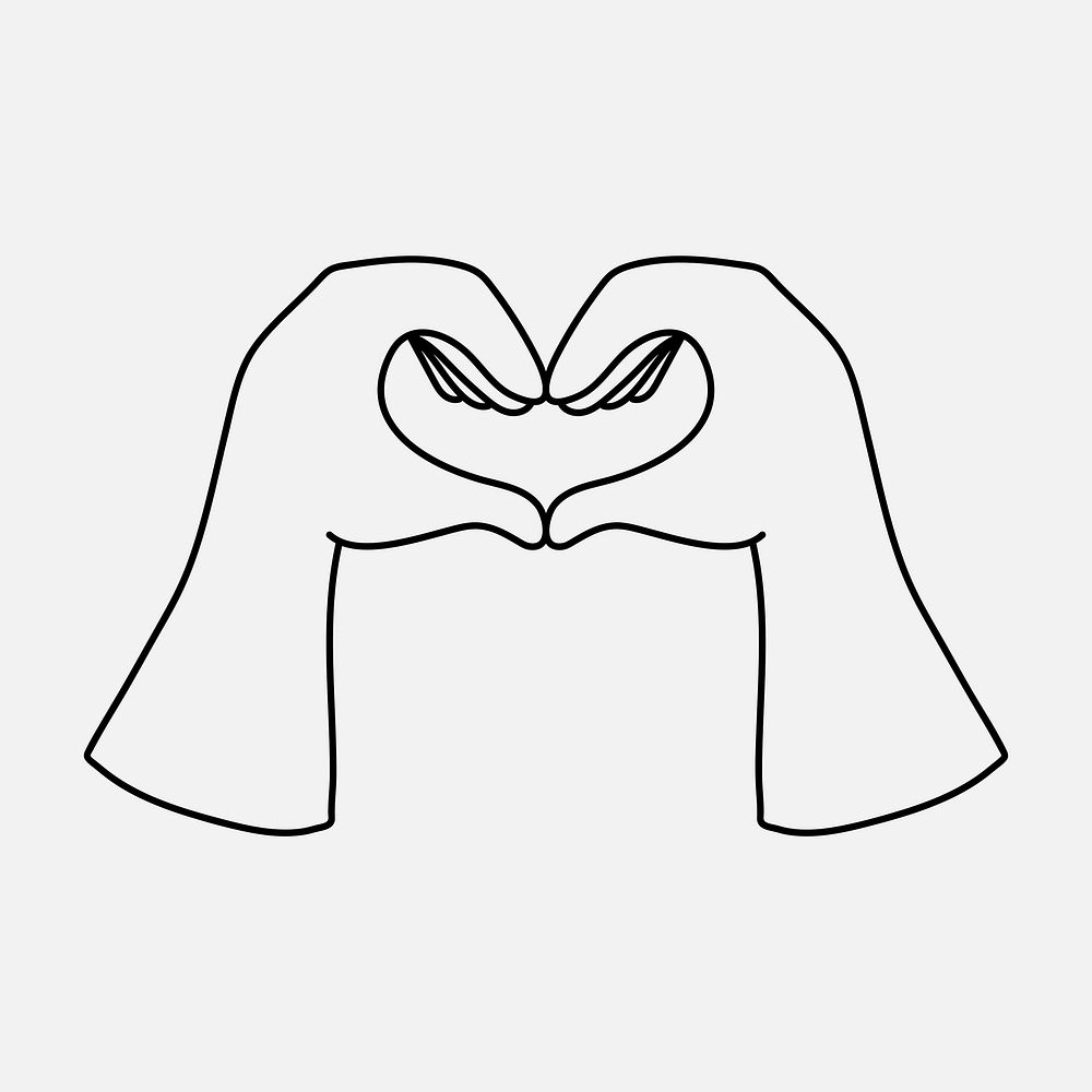 Heart hands doodle sticker, love gesture vector