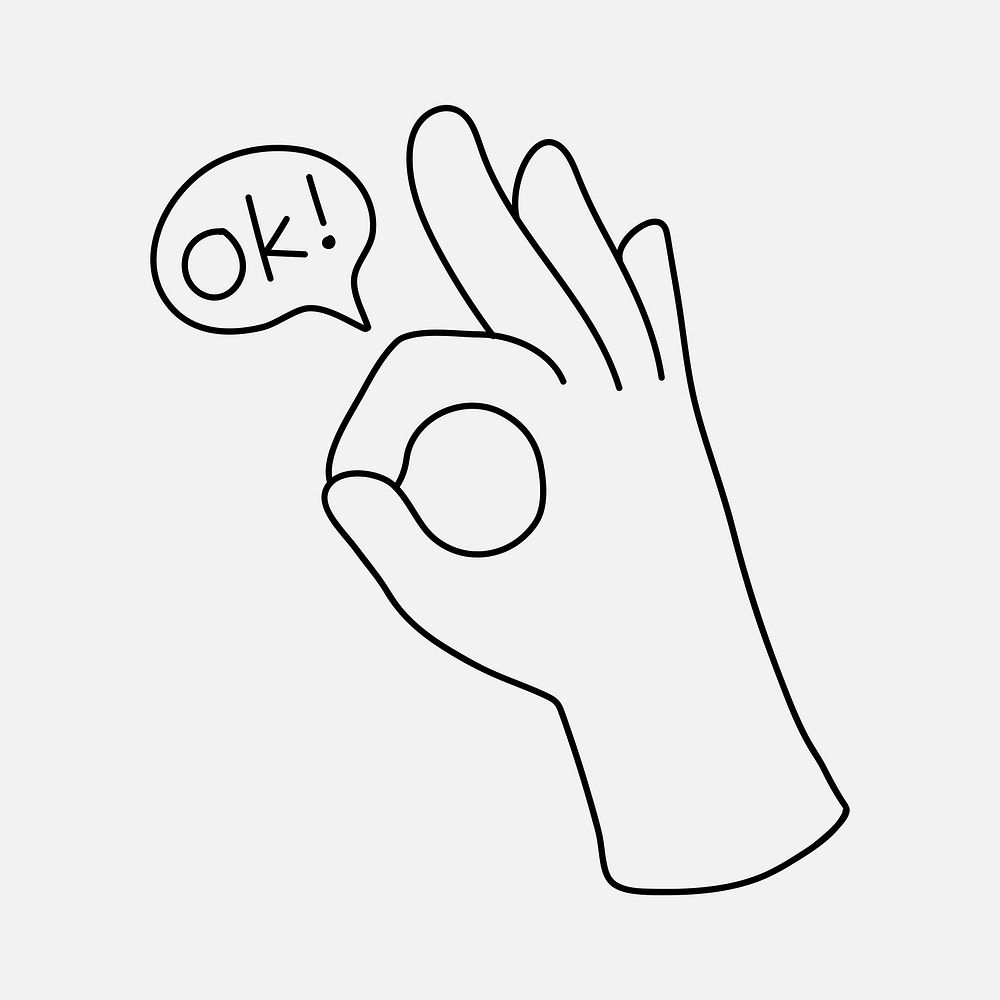 OK hand doodle clipart, approval gesture