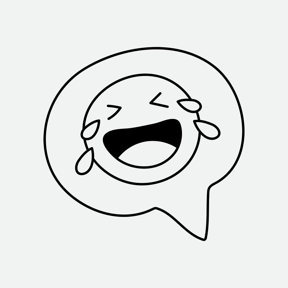 Laughing emoticon doodle sticker, facial expression psd