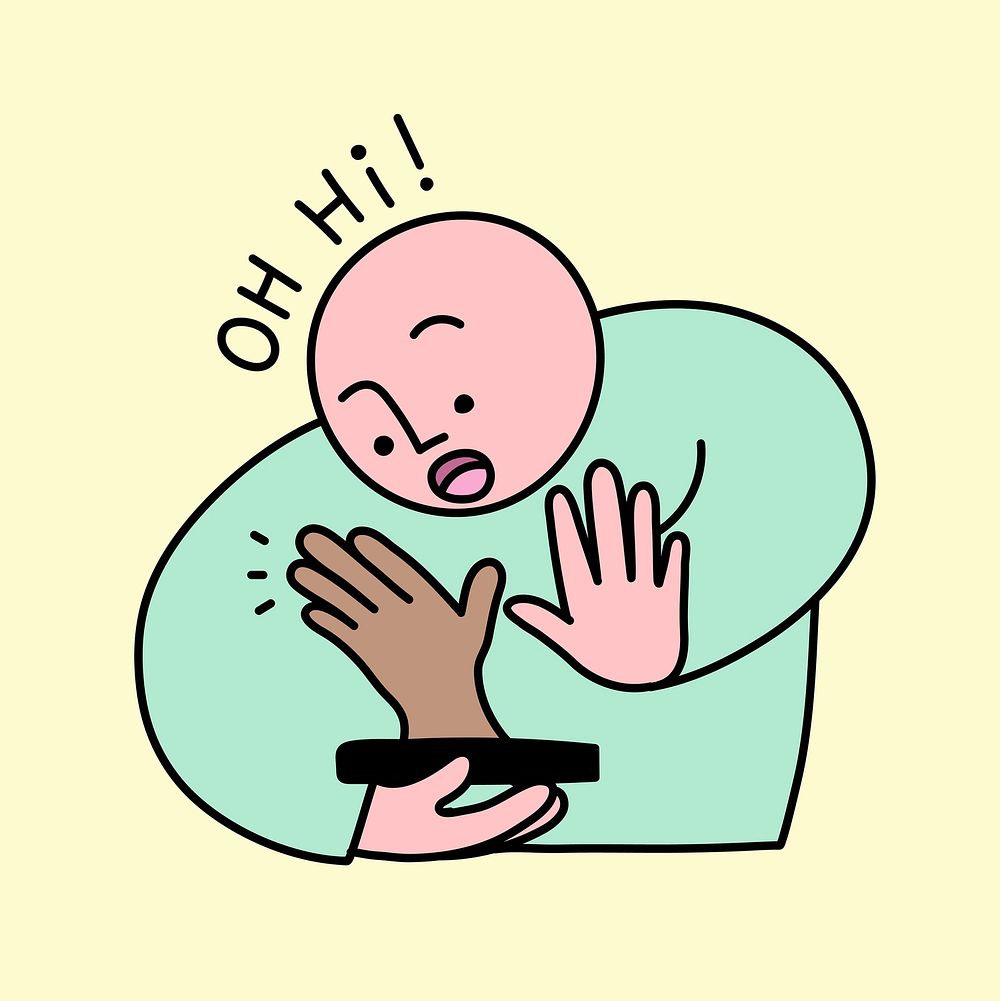 Man saying hello sticker, social media engagement, cartoon illustration vector