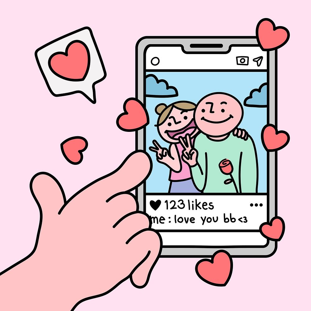Online anniversary celebration clipart, romantic social media post doodle vector