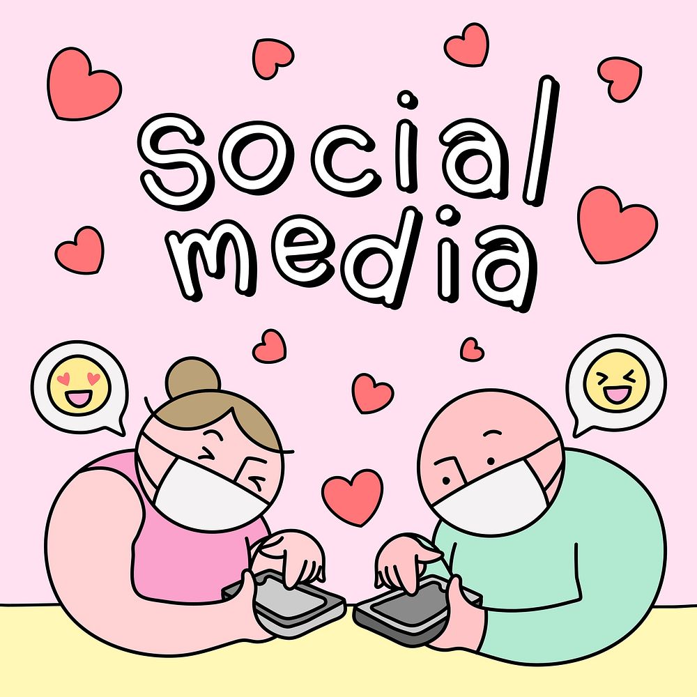 Couple texting character clipart, online dating doodle