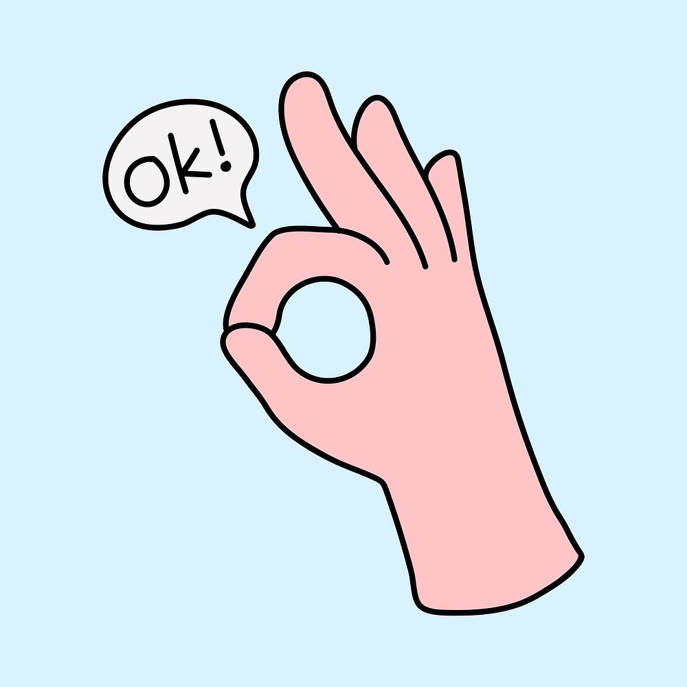 OK hand doodle sticker, approval gesture vector