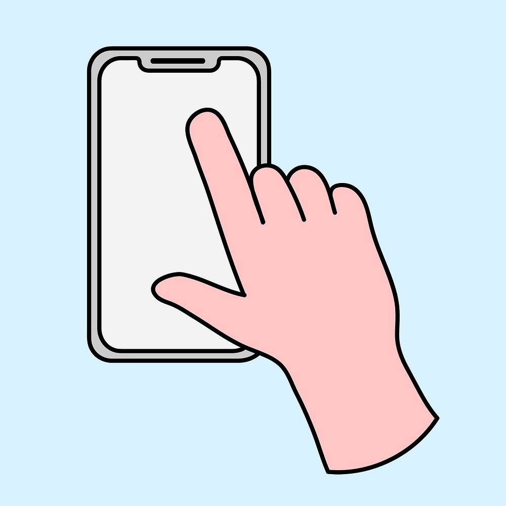 Hand using smartphone clipart, social media doodle psd