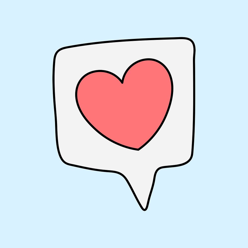 Heart sticker, speech bubble, social media collage element psd