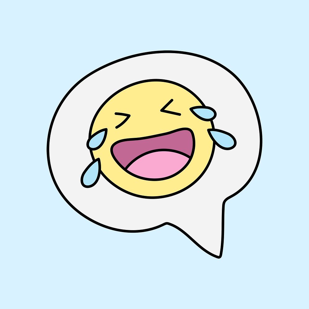 Laughing emoticon doodle sticker, facial expression psd
