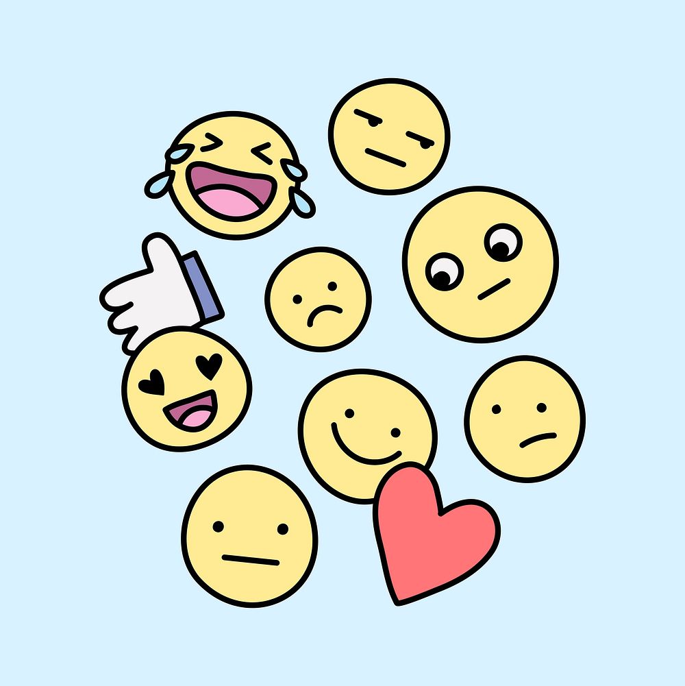 Social media emoticon sticker, facial expression vector set