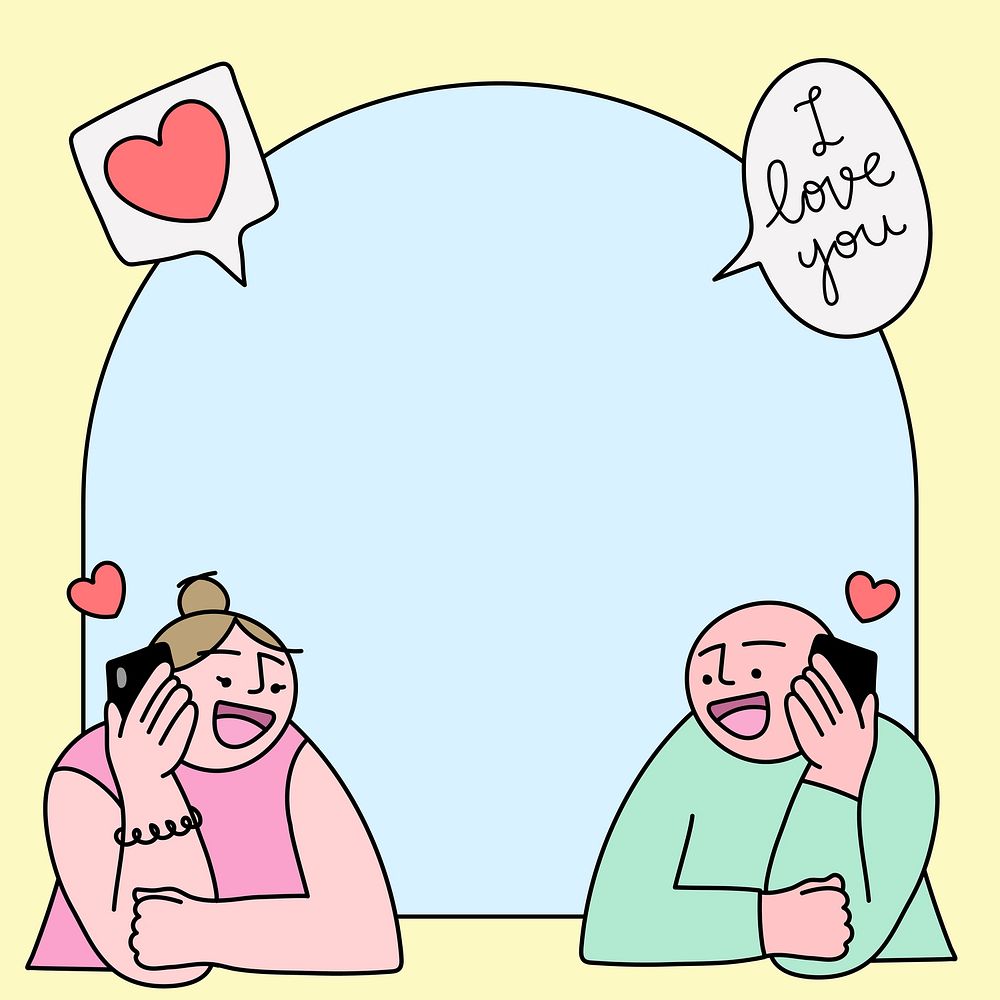 Online dating Instagram post background, doodle frame vector