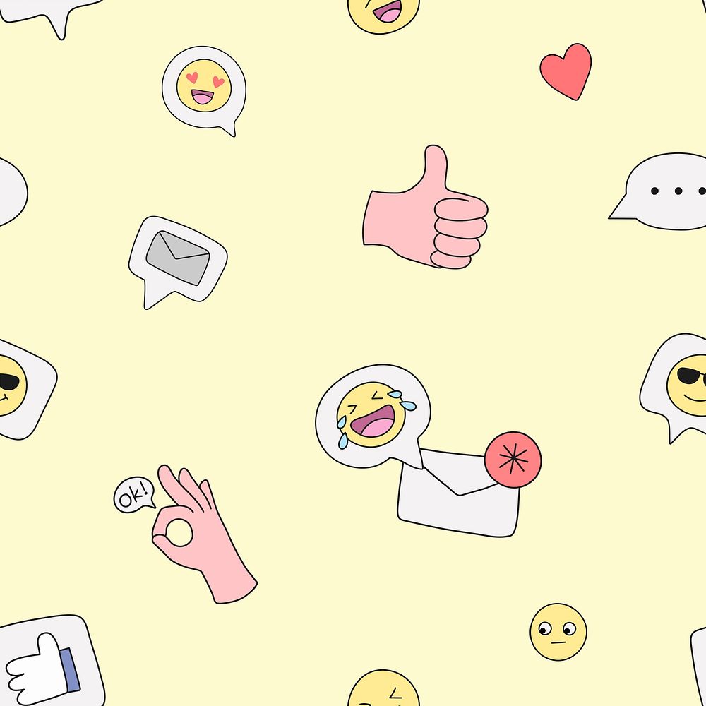 Cute pattern background, seamless emoticon doodle