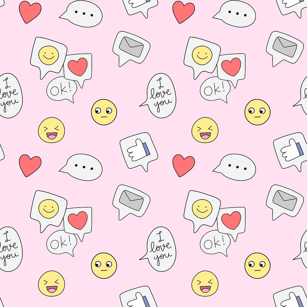 Pink seamless pattern background, emoticon doodle psd