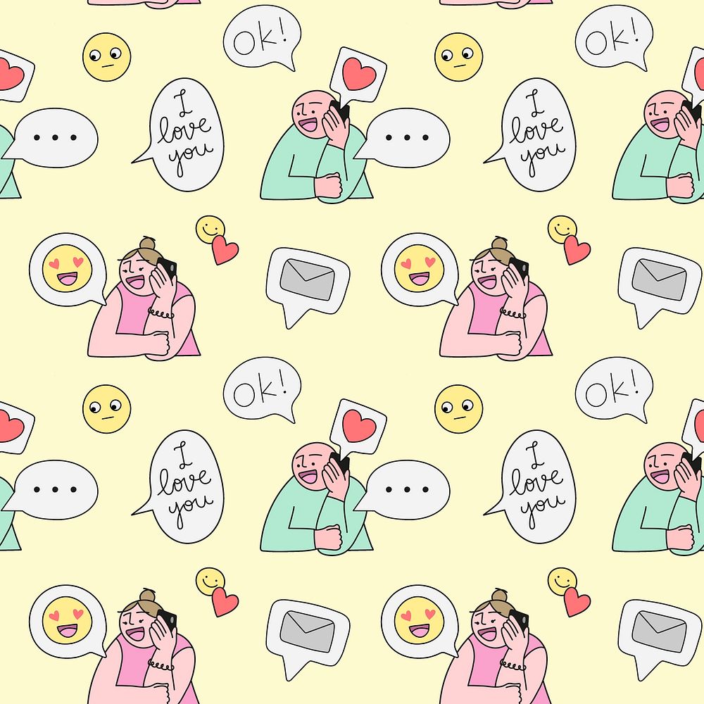 Valentine&rsquo;s background, seamless online dating doodle pattern psd