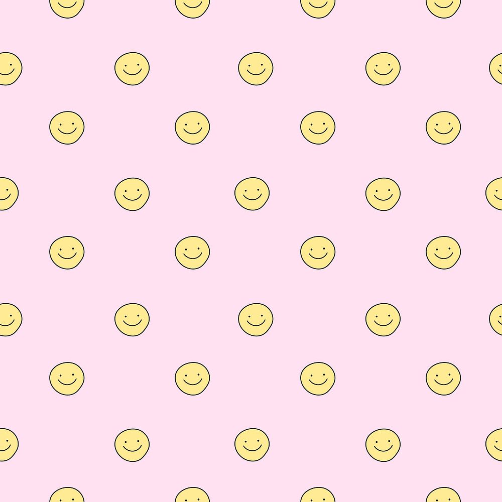 Smiling face pattern background, cute doodle, seamless design