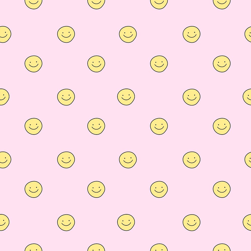 Smiling face pattern background, cute doodle, seamless design psd