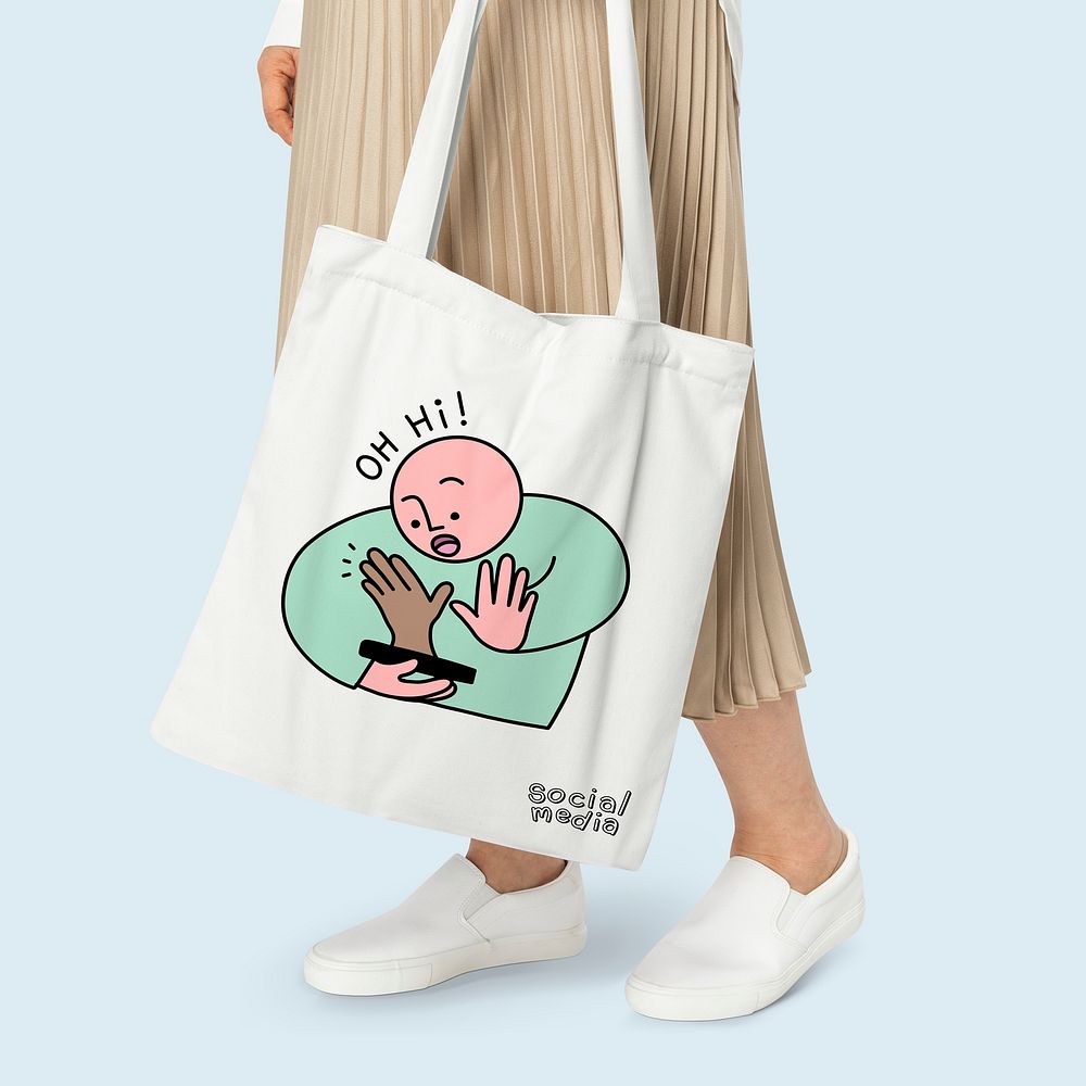 Social media mania tote bag, fashionable accessory