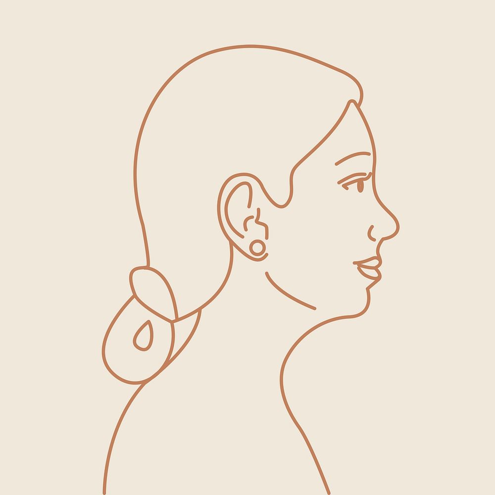 Woman portrait sticker, female monoline illustration psd