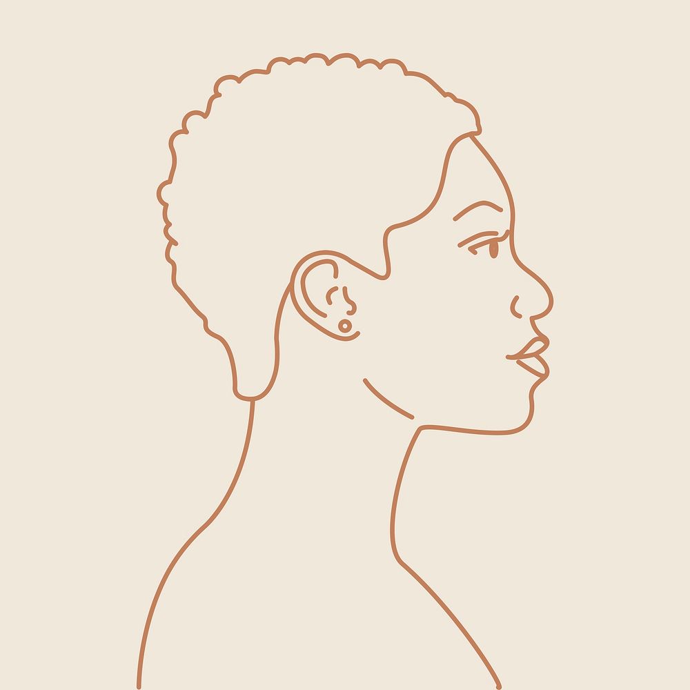 African american woman portrait clipart, monoline character illustration