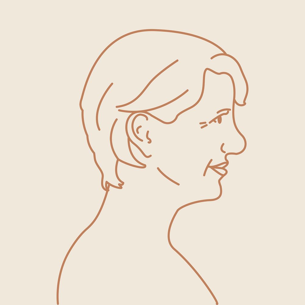 Aesthetic senior woman portrait sticker, line art character drawing vector