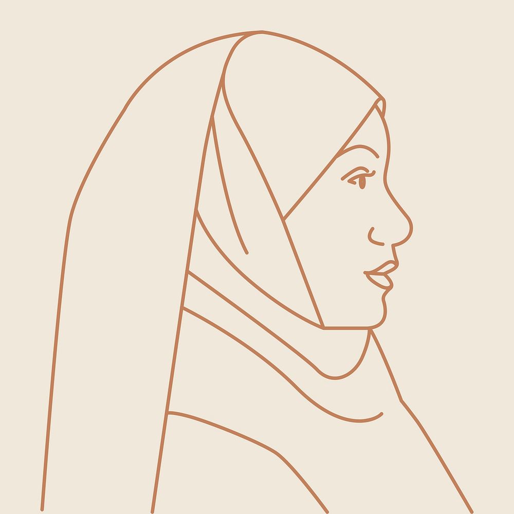 Monoline muslim woman sticker, religious monoline portrait psd
