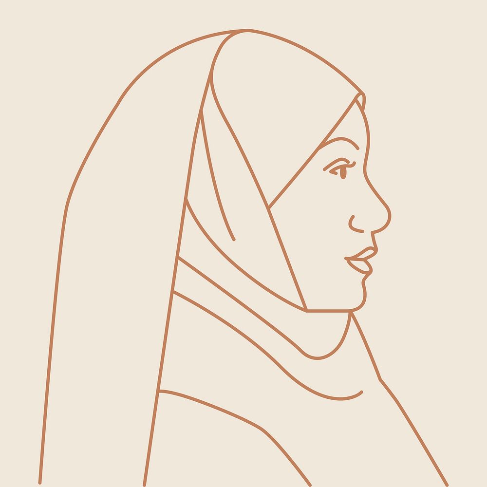 Monoline muslim woman clipart, religious monoline portrait