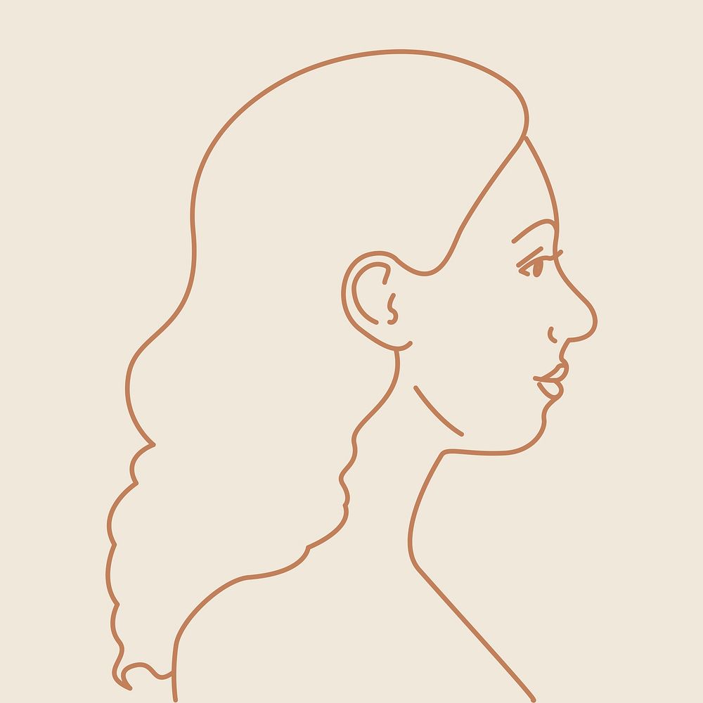 Aesthetic woman sticker, monoline portrait psd